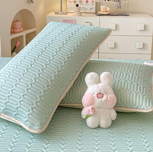 Miniatura 7 de Sábana bajera ajustable de fácil cuidado, sábana bajera de látex de seda de hielo fresco de verano, color liso, funda de colchón antideslizante para