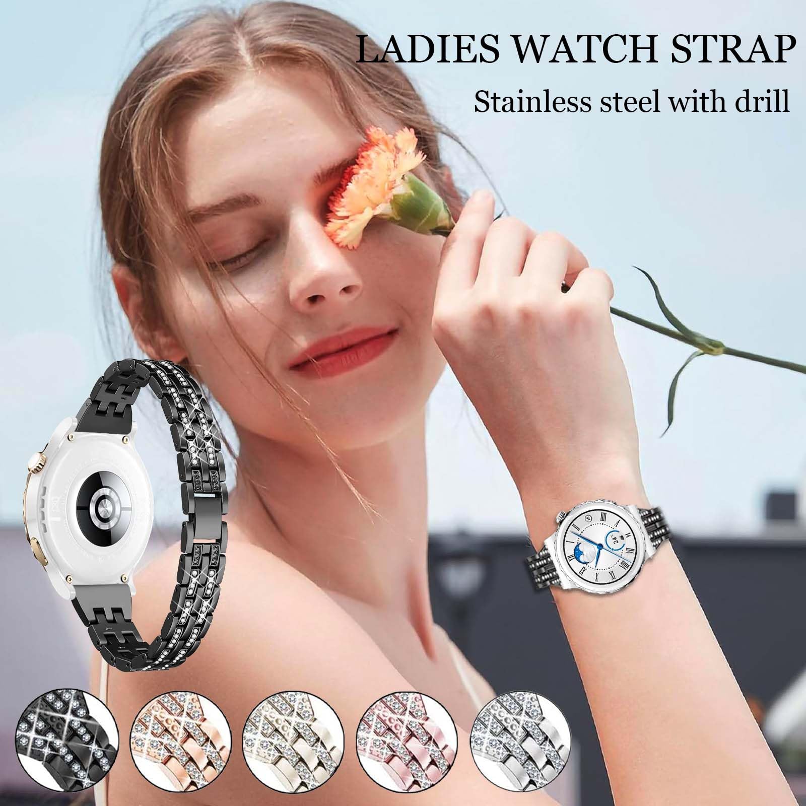 KMKJSH Edelstahl Diamant Armband Für Garmin Vivoactive 5 – Verstellbar, Glitzernd, Damen Ersatzarmband