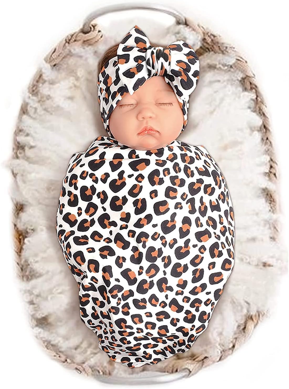 Konssy Baby Girl Newborn Receiving Blanket with Headband Set Baby Swaddle Nursery Swaddle WrapOEKO-TEX STANDARD 100