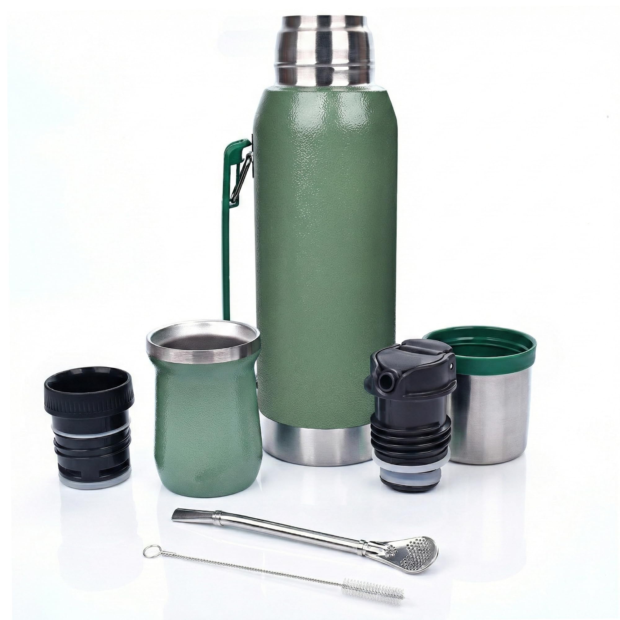 Premium Mate-Tee Set Komplett (1L) | Edelstahl Isolierflasche Doppelwandig (24h Heiß) | Doppel-Präzisionsausgießer + Mate Becher & Bombilla Trinkstrohhalm (Premium Schwarz)