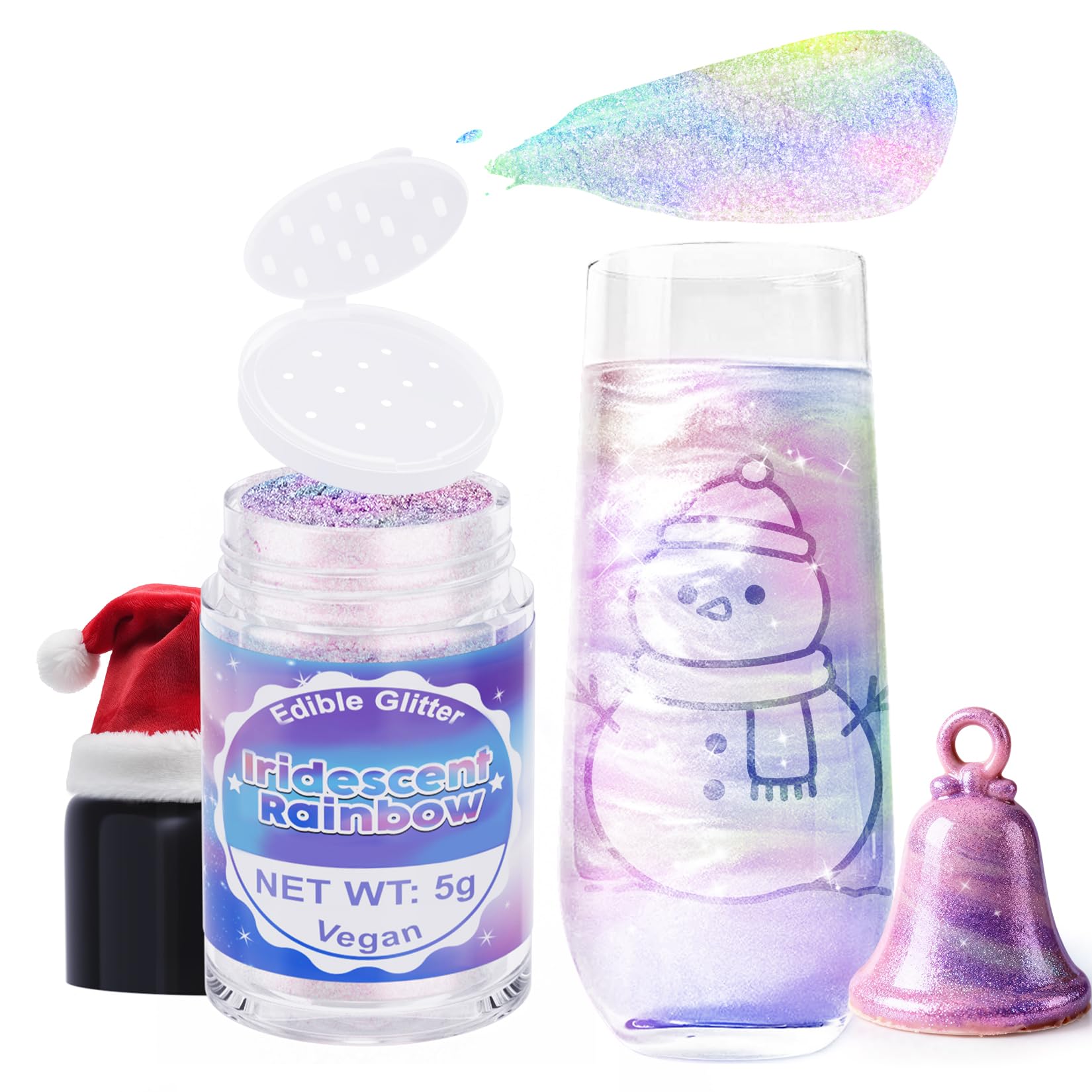 Edible Glitter - Luster Dust Edible for Cocktail Food Grade Drink Glitter for Cake Decorations, Easter Eggs, Baking, Macarons, Strawberries - 5g/Bottle (Iridescent)