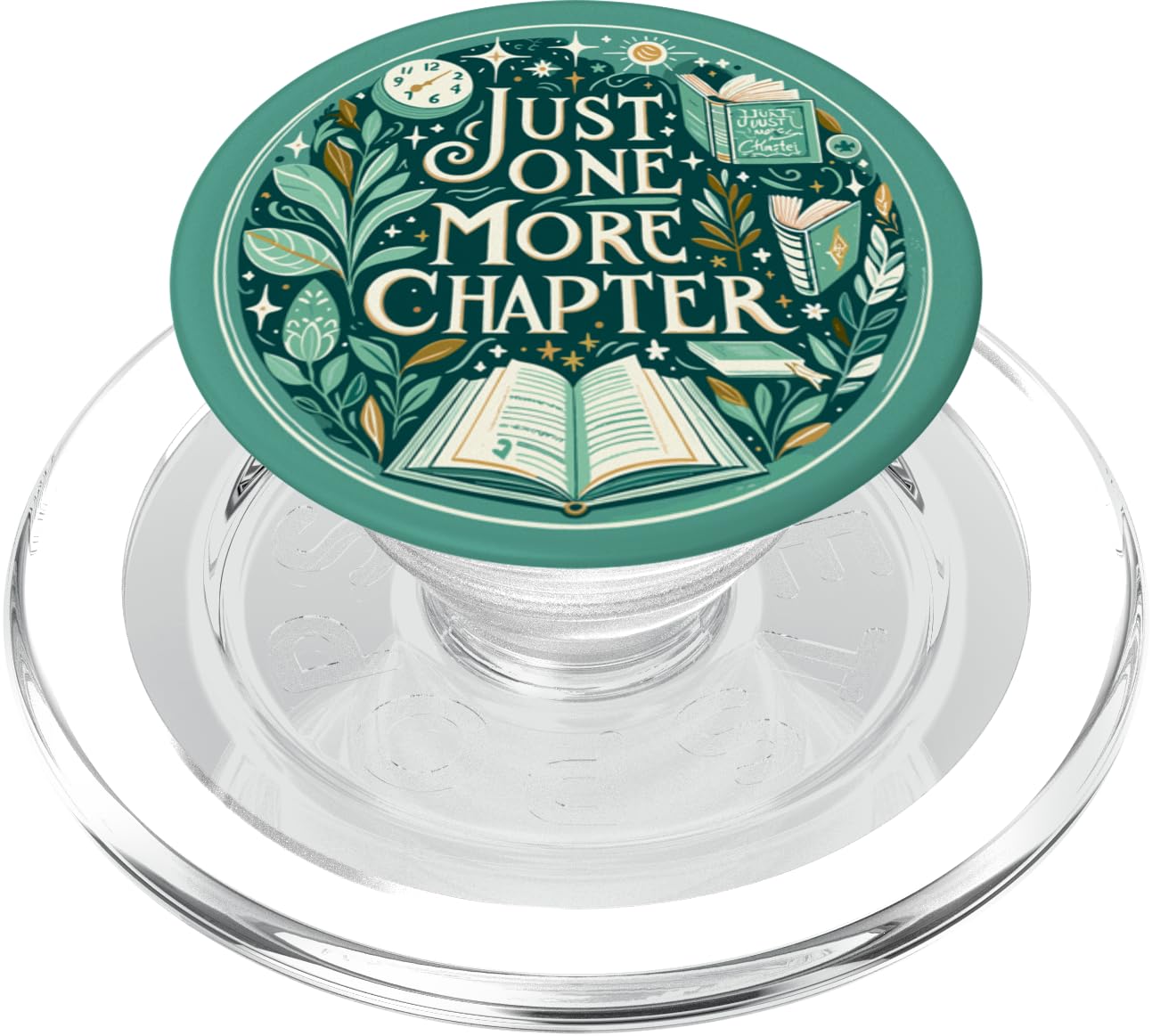 Just One More Chapter Bookish Book Reading Botanical Teal PopSockets PopGrip for MagSafe