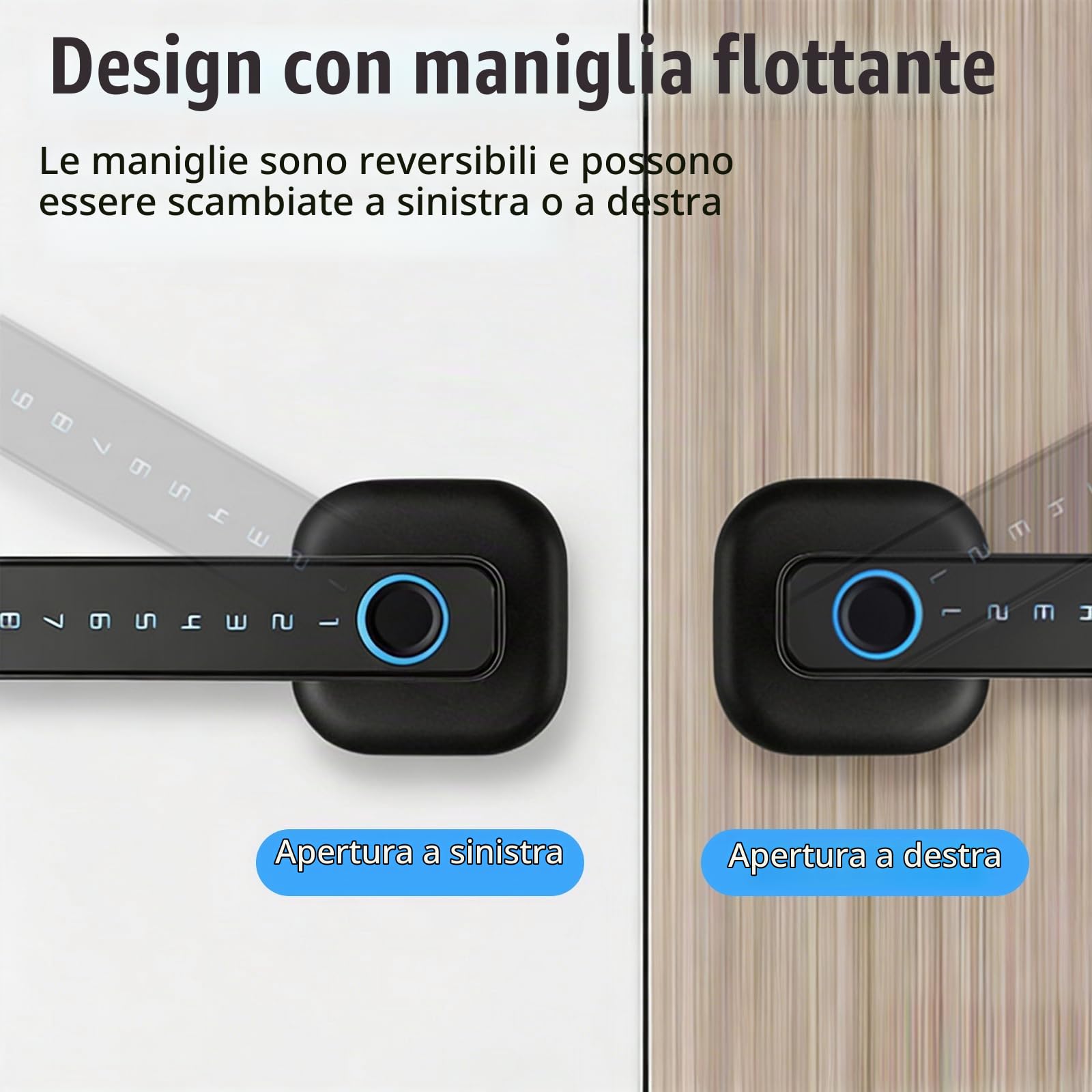 Serratura Intelligente per Porta, 5 in 1 Serratura Elettronica con Impronte Digitali, Telecomando App, Scheda IC, Codice Chiave, Chiave, Serratura Intelligente per Casa