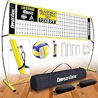Dimples Excel 12x8 FT Portable Volleyball Net Set - Adjustable 5-8FT Heights, Volleyball, Pump, Bag & Sandbags for Indoor/Outdoor Training