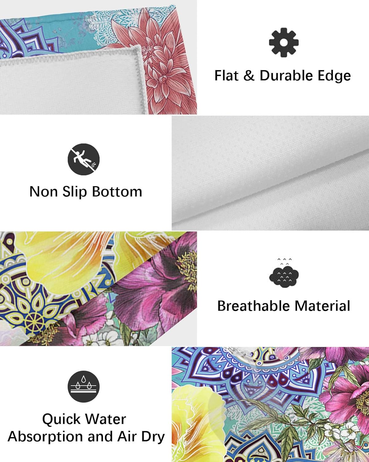 Outdoor Rug 4x6 ft Boho Floral Outdoor Large Area Rug Non Slip Rubber Bright Flowers Blossom Bohemian Mandala Front Door Mat RV Rug Camping Carpet Patio Outdoor Rugs for Backyard Balcony Deck Indoor