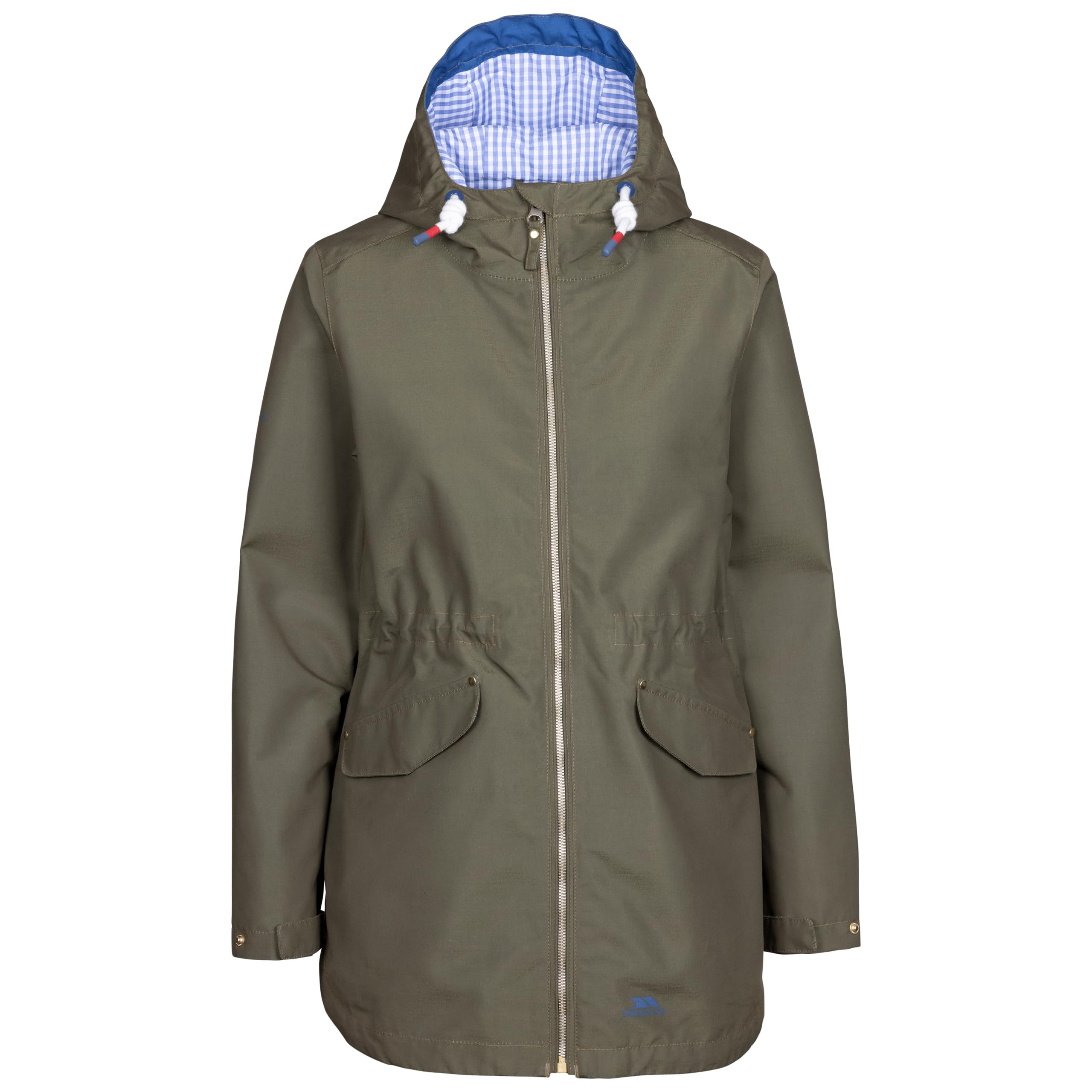 Trespass Women's Herb Waterproof Jacket Longer Length Gingham Lining Finch