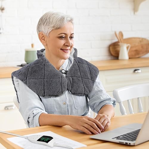 Miniatura 9 de Almohadilla térmica para aliviar el dolor de cuello y hombros, almohadillas térmicas de cuello con peso XHBDXDP de 24 x 20 pulgadas con cuentas de