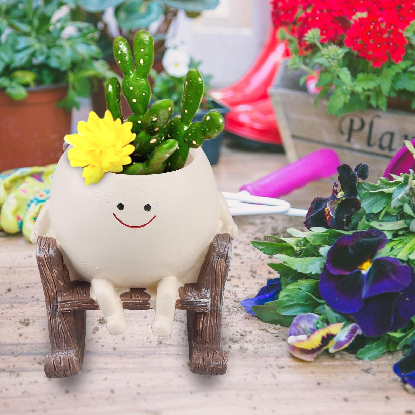 Smiley-Gesicht Blumentopf – Schaukelstuhl-Design Mit Drainageloch – Für Sukkulenten & Drinnen/Draußen