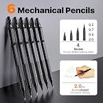 35Pcs Set de crayons mécaniques d'art avec boîtier, 0.5 0.7 0.9 2.0 Graphite Dessin métallique Crayons de dessin, effaceurs d'affûtage 384PCS Recharges au plomb (6B 4B 2B HB 2H 4H Couleurs)Pencils pour l'écriture de croquis, Noir