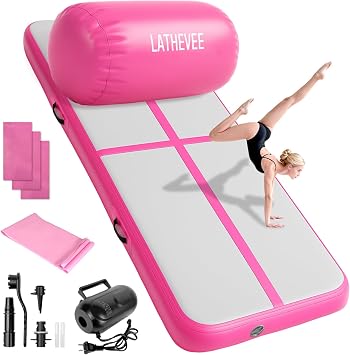 Inflatable Gymnastics Mat 10ft/13ft/ Air Training Mats+Gymnastics Barrel,4/6 inThickness Tumble Track Mat Inflatable Floor Mats with Air Pump for Tumble Gym Training Cheerleading Yoga Home Outdoor
