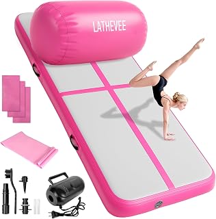 Inflatable Gymnastics Mat 10ft/13ft/ Air Training Mats+Gymnastics Barrel,4/6 inThickness Tumble Track Mat Inflatable Floor Mats with Air Pump for Tumble Gym Training Cheerleading Yoga Home Outdoor