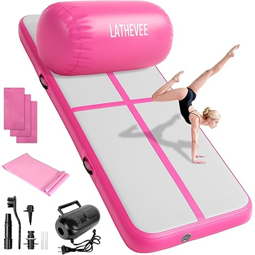 Inflatable Gymnastics Mat 10ft/13ft/ Air Training Mats+Gymnastics Barrel,4/6 inThickness Tumble Track Mat Inflatable Floor Mats with Air Pump for Tumble Gym Training Cheerleading Yoga Home Outdoor