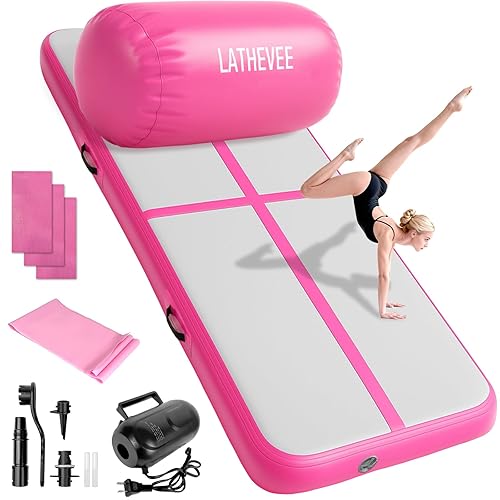 Inflatable Gymnastics Mat 10ft/13ft/ Air Training Mats+Gymnastics Barrel,4/6 inThickness Tumble Track Mat Inflatable Floor Mats with Air Pump for Tumble Gym Training Cheerleading Yoga Home Outdoor