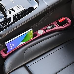 MBERFITU 2 Pack Car Seat Gap Filler Organizer, PU Leather Seat Crevice Blocker Fill The Gap Between Seat and Center Console Stop Things from Dropping Red