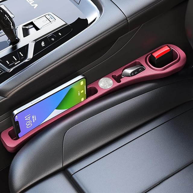 MBERFITU 2 Organisateur de remplissage des sièges de voiture, PU Siège en cuir Blocker Crevice Remplir l'écart entre le siège et la console centrale Arrêter les choses de goutte rouge