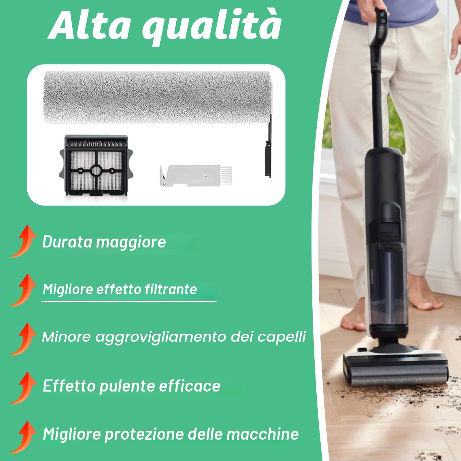 Parti di Ricambi per Tineco Floor One Stretch S6/ Switch S6/ S7 Stretch Ultra/ S6 stretch lite/ S9 Artist, Kit di 2 Spazzole a Rullo, 2 Filtro, 1 Spazzola di Pulizia