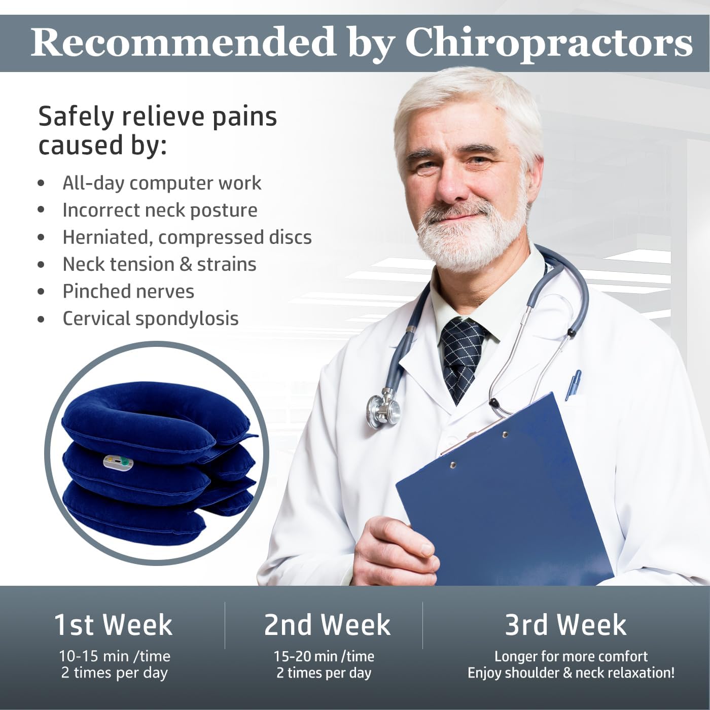 Electric Pump Cervical Neck Traction Device for Neck Pain Relief, One-Click-to-Inflate Neck Stretcher Support Brace for Home Use Neck Decompression (Built-in Battery & Motor Powered)