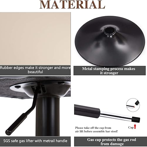 Miniatura 7 de Glitzhome Mid Century - Juego de 2 taburetes de bar ajustables de cuero giratorio vintage con respaldo y reposapiés, taburetes de bar modernos de