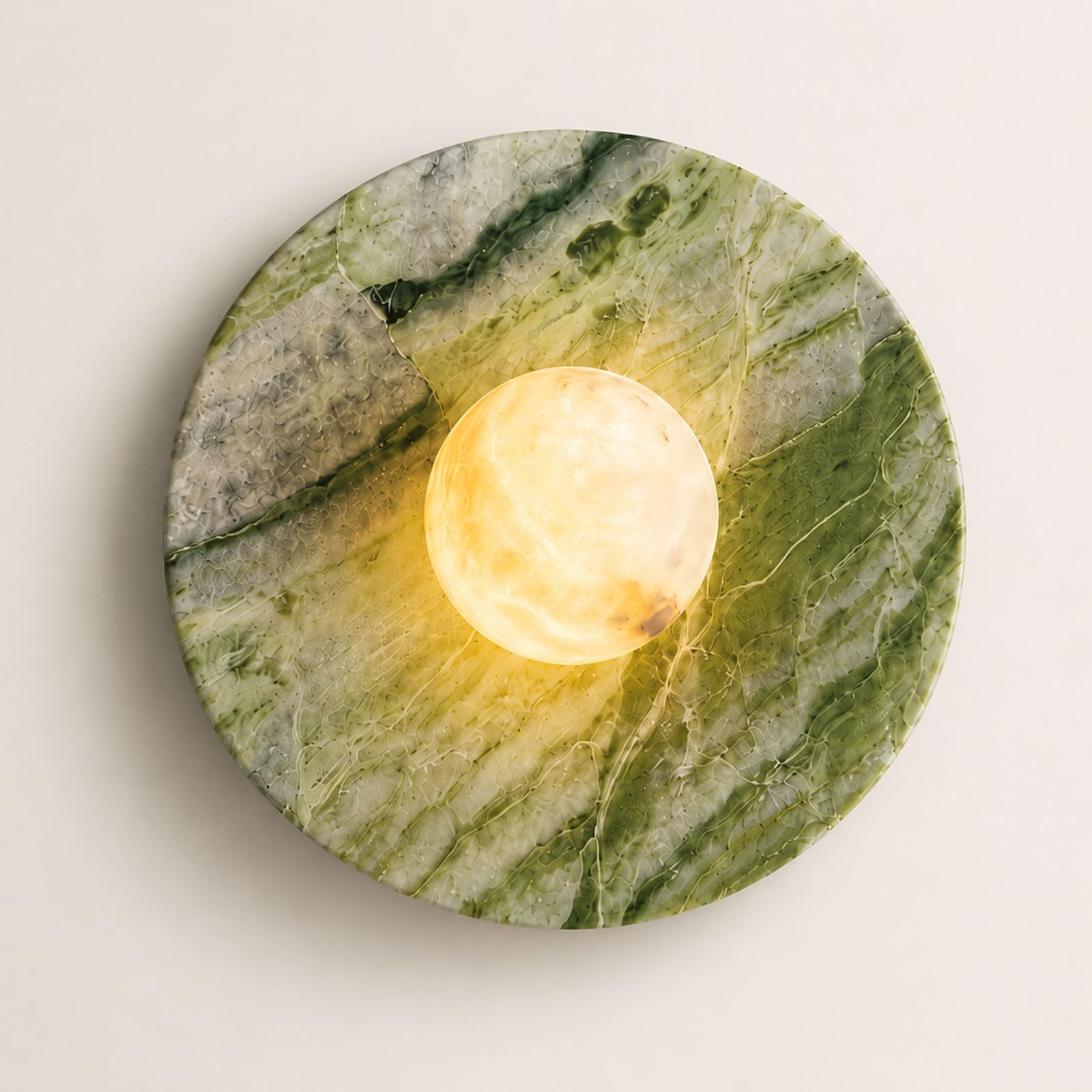 IOEDHW White/Green Marble Wall Sconce Round Marble Wall Light for Bedroom