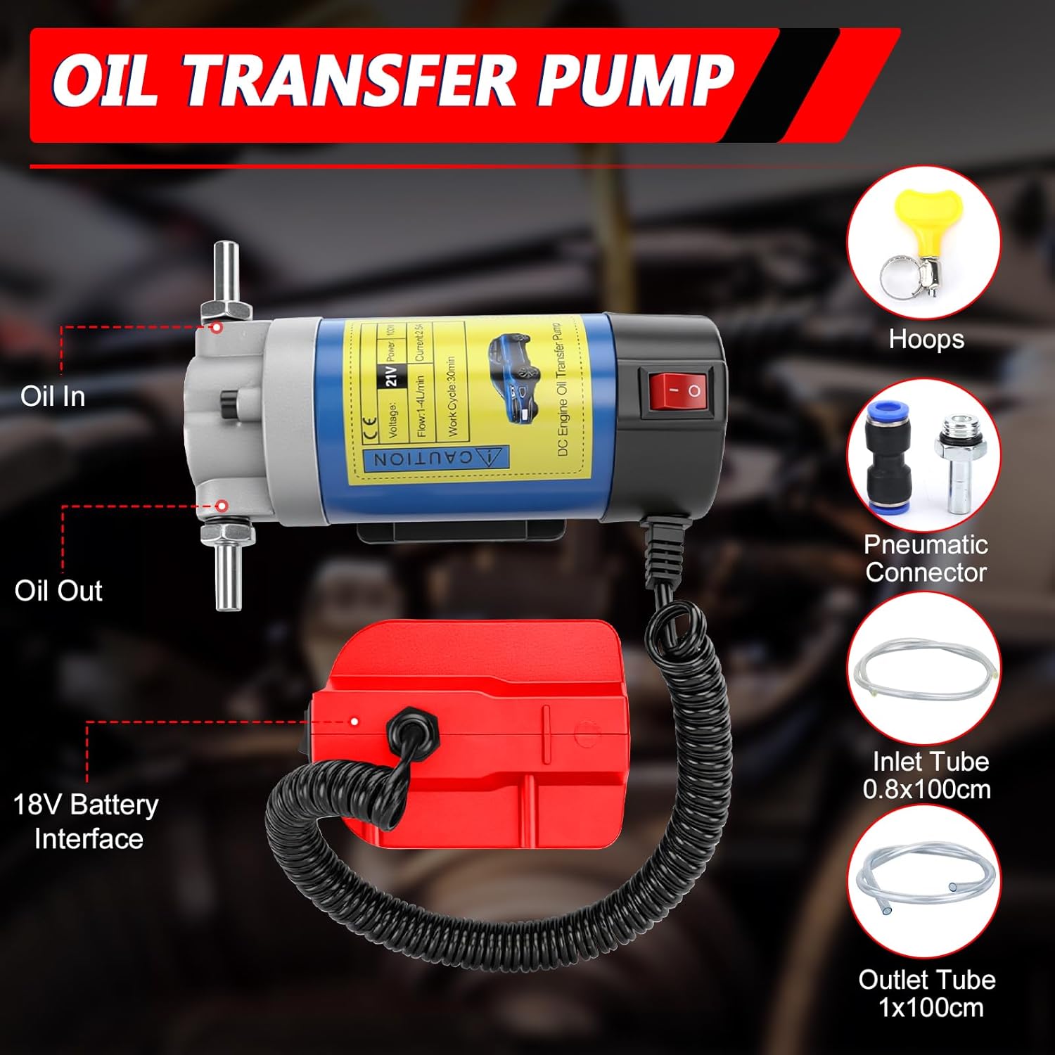 Oil Pump Compatible with Milwaukee 18V Battery(No Battery), 100W Oil Extractor Pump Oil Removal Pump for Oil Change, Electric Transfer Oil Pump with 2 Pipes for Cars Motorcycles RVs Boats