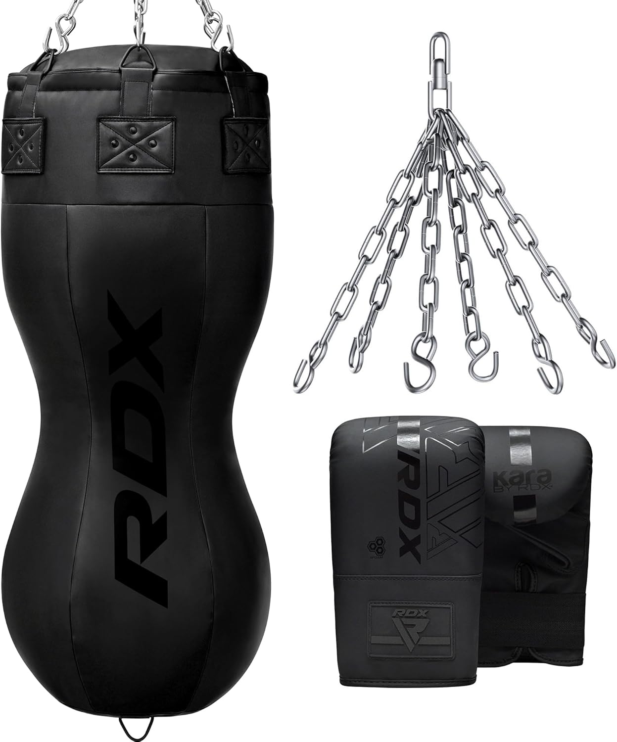 RDX 4FT Unfilled Double Angle Punch Bag with Gloves & 6-Panel Hanging Chain – Uppercut & Body Shot for Boxing, Muay Thai, MMA, Kickboxing, Power Training – Unique Angled Design for Realistic Striking