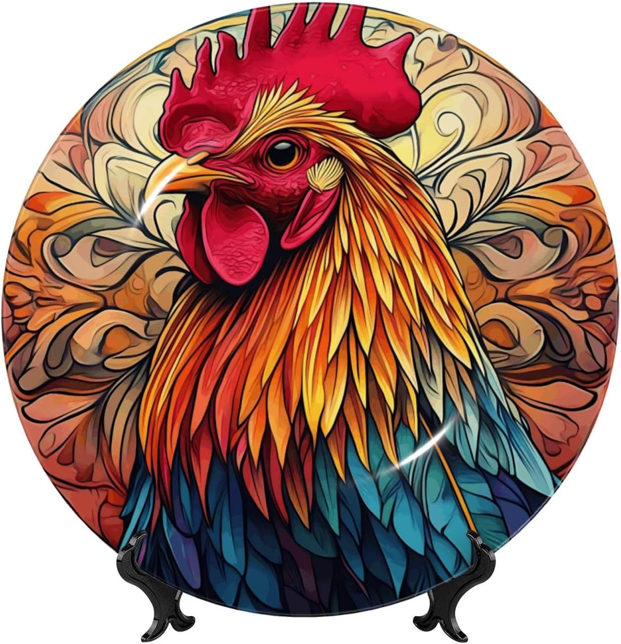 Cute Rooster Style Ceramic Plate Display Home Display With Stand Wall Hanging Plate For Home Decor 10 Inch