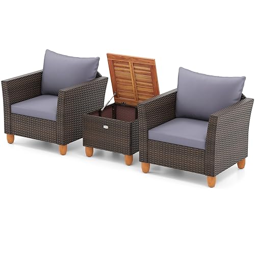 3-Piece Patio Furniture Set, Patiojoy Outdoor PE Wicker Bistro Set