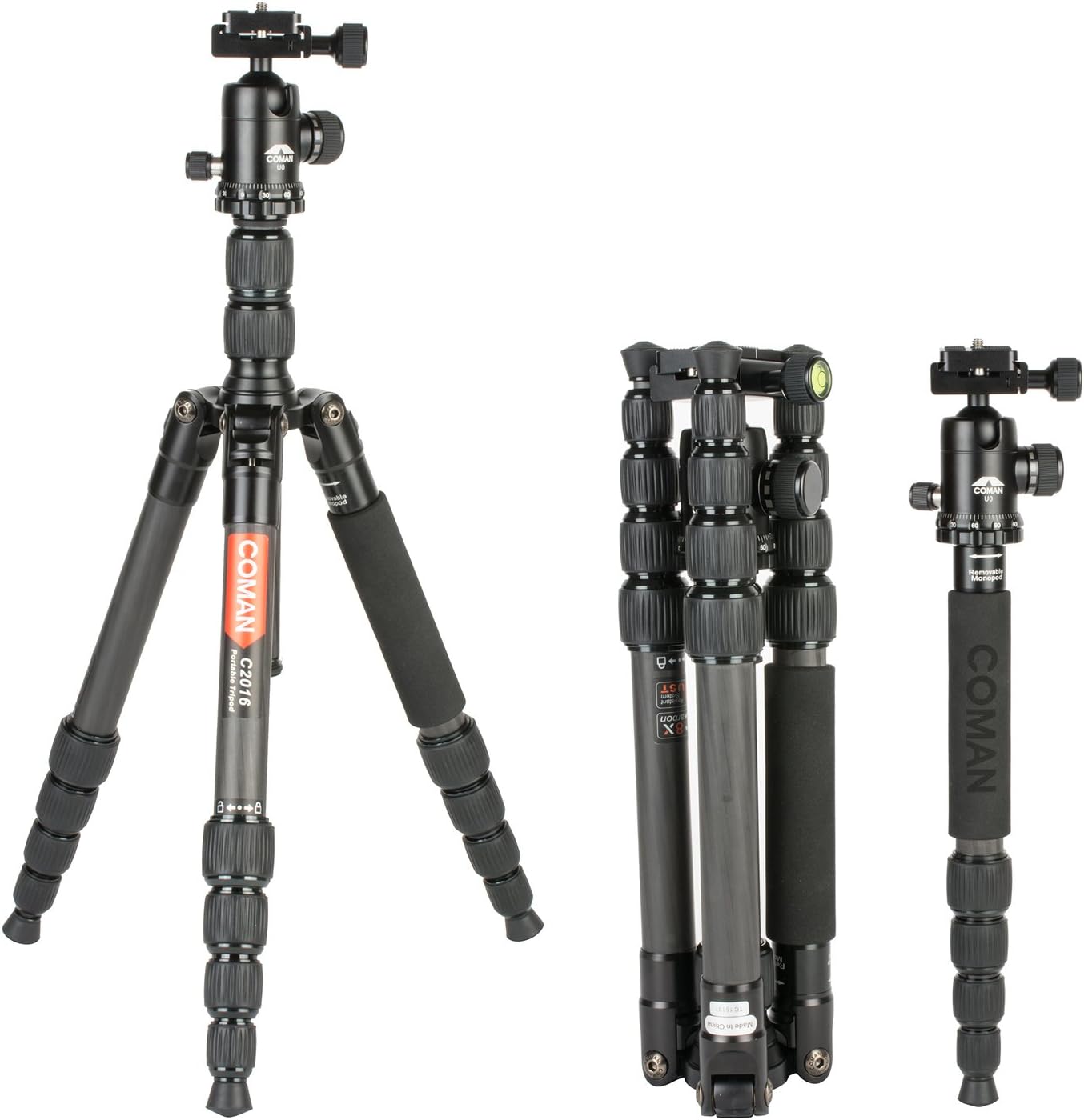 Tripod, COMAN C2016 Carbon Fiber Camera Tripod 56.7 inches Lightweight Travel Professional Tripod with 360 Degree Ball Head and Carrying Bag for Canon Nikon Sony Camcorder DSLR Camera and Video