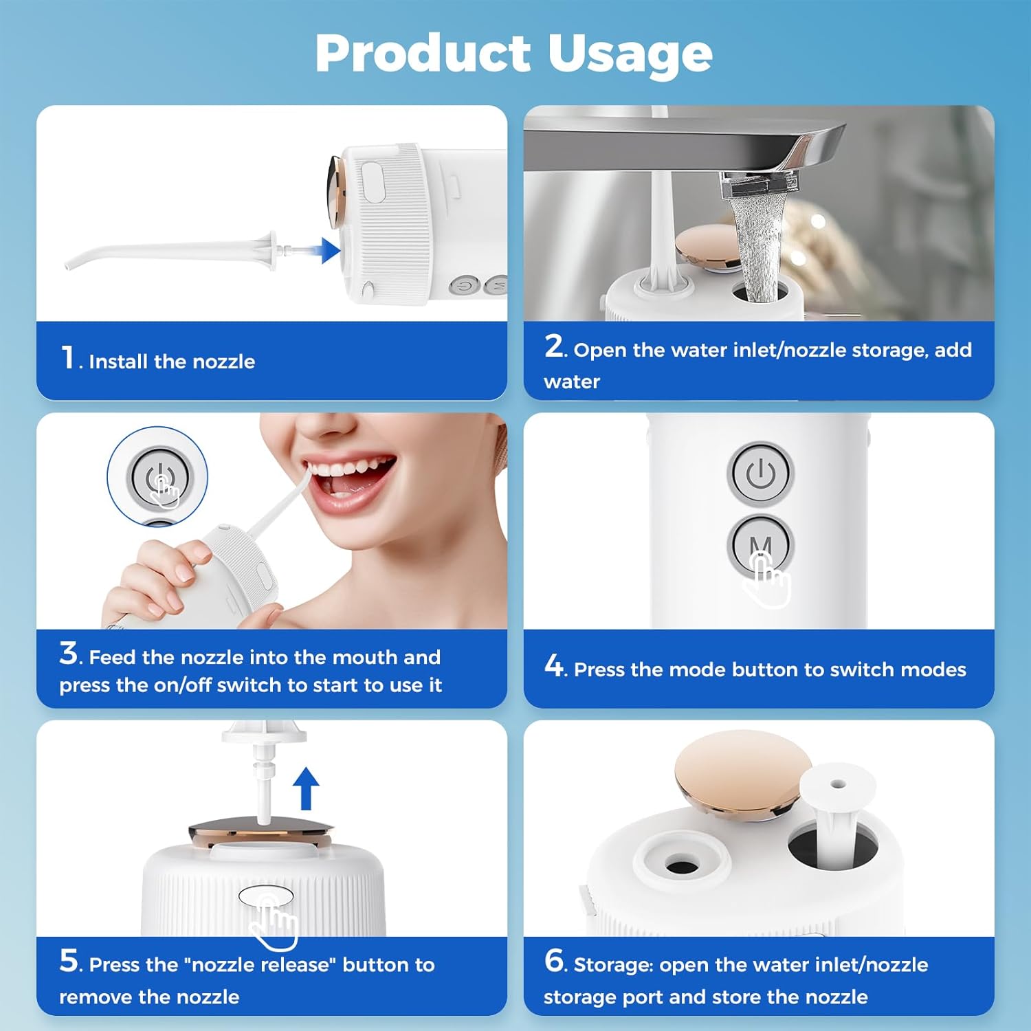Water Flossers for Teeth, Irrigador Dental for Teeth Cleaning & Flossing, 180ML Mini Collapsible Portable Waterproof Electric Water Dental Flosser for Travel Business, 3 Modes and 4 Jet Tips
