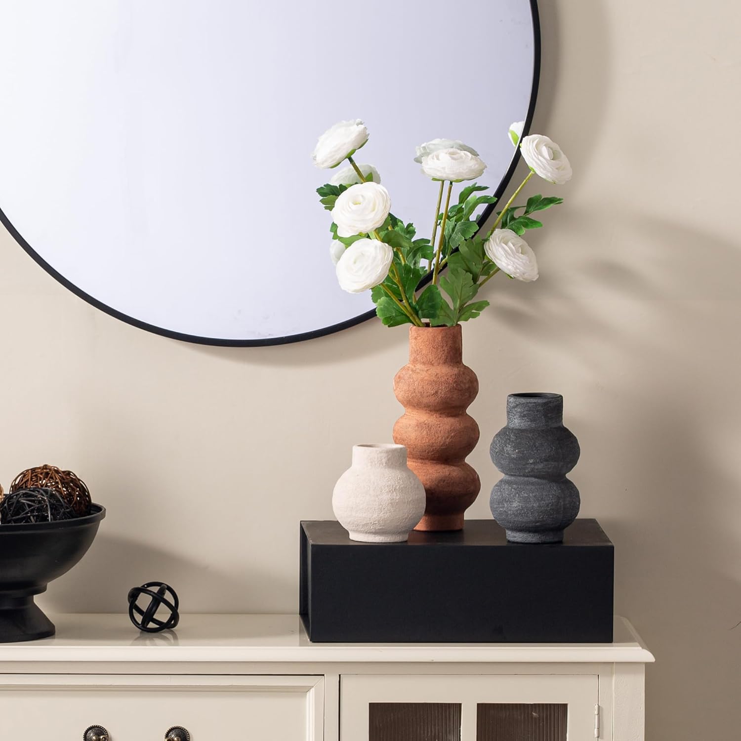 Ceramic Vase Home Table Decor - Flower Vase Set of 3 Living Room Kitchen Decorations Farmhouse Modern Rustic Vases Decorative Centerpiece for Shelf Bedroom Office Bathroom Dining Coffee Desk - Image 5