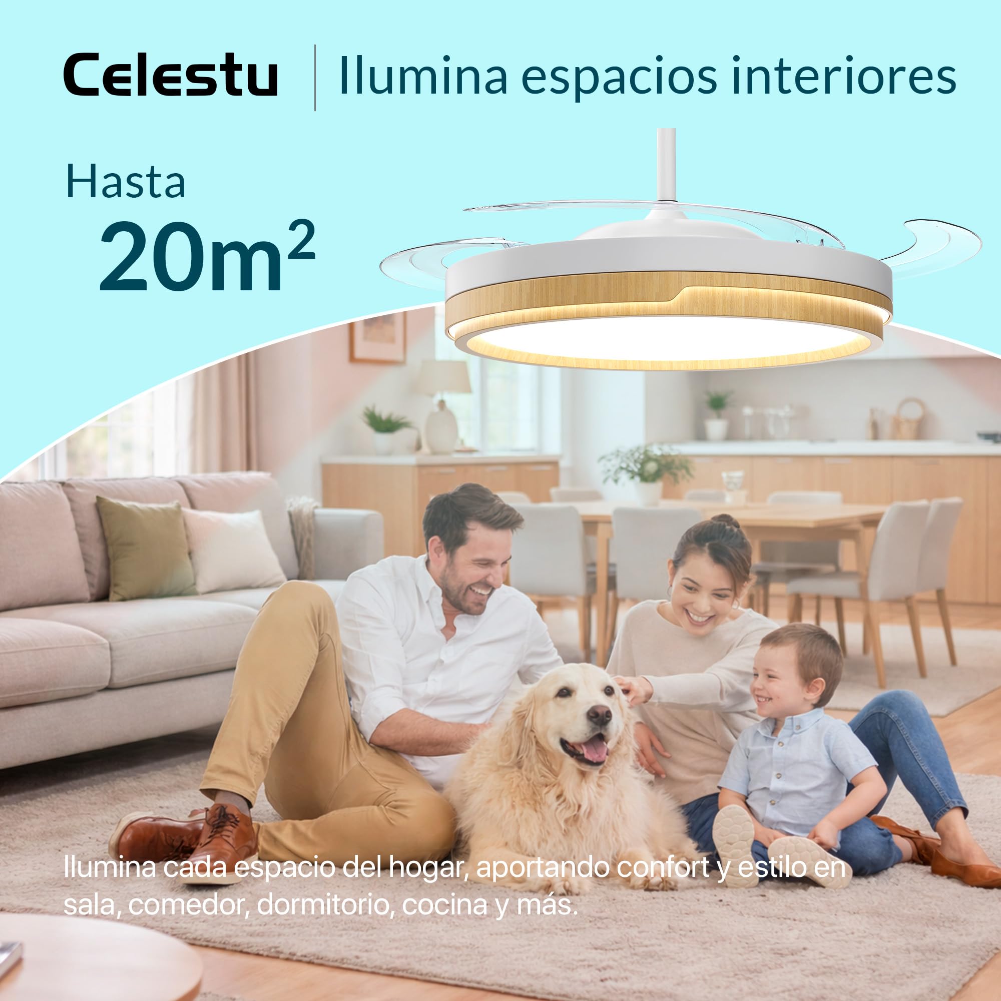 Ventilador de Techo 66w+30w LED Silencioso con Control Remoto y App, Luz Regulable, 6 Velocidades, Temporizador (Madera)