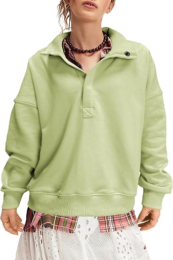 Casual Sweatshirts for Women Trendy Long Sleeve Quarter Button Pullover Tops Lightweight Shirts Loose Fall Clothes