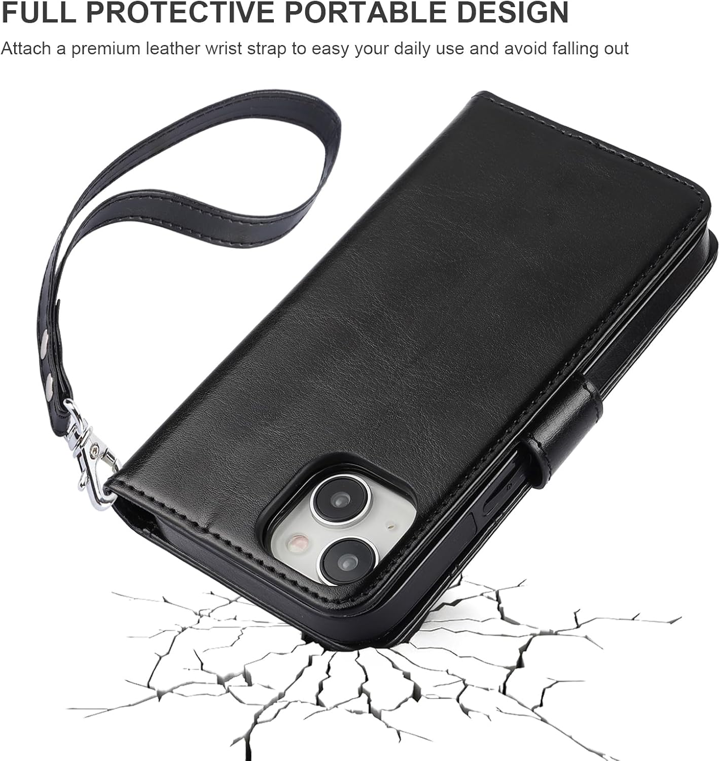 Bocasal Detachable Wallet Case for iPhone 15 RFID Blocking Card Slots Holder Premium PU Leather Magnetic Kickstand Shockproof Wrist Strap Removable Flip Protective Cover 5G 6.1 inch (Black)