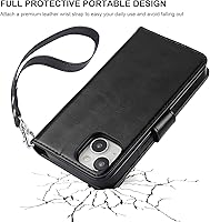 Vista 7 de Bocasal Funda tipo cartera desmontable para iPhone 15 con bloqueo RFID, ranuras para tarjetas, soporte de cuero PU premium, soporte magnético tipo