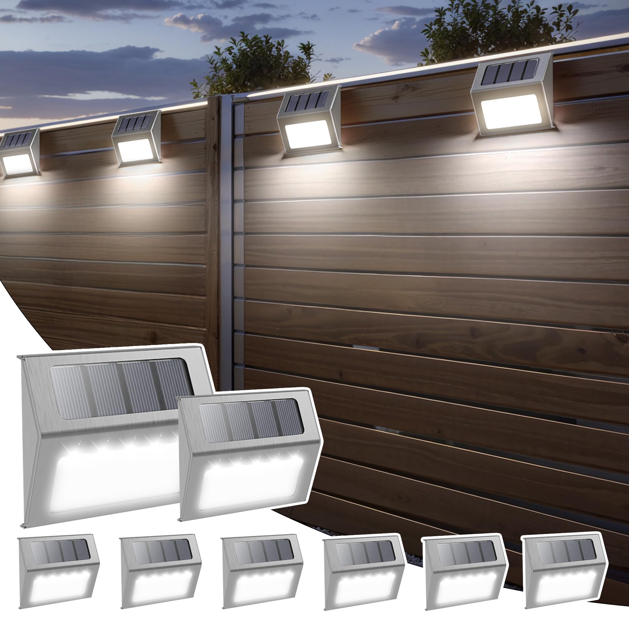 Otdair Solar Lights Outdoor Waterproof, Solar Fence Lights Auto On/Off, Bright LED Outdoor Lighting for Fence, Patio, Deck, Garden, Pathway