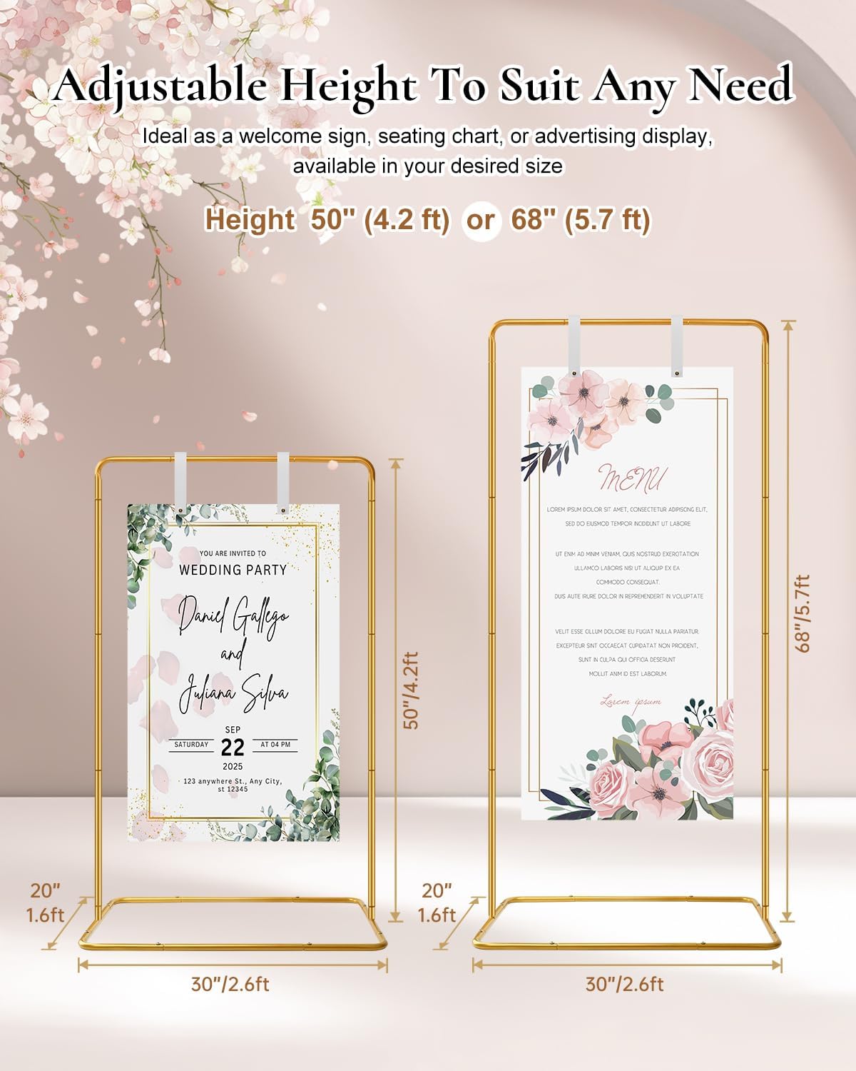 Elegant White Wedding Easel Stand, Adjustable 30x20x68 in Welcome To Our Wedding Sign Display Stand with 39 Premium Templates&Leather Straps, Sturdy Display for Wedding, Birthday, Anniversary