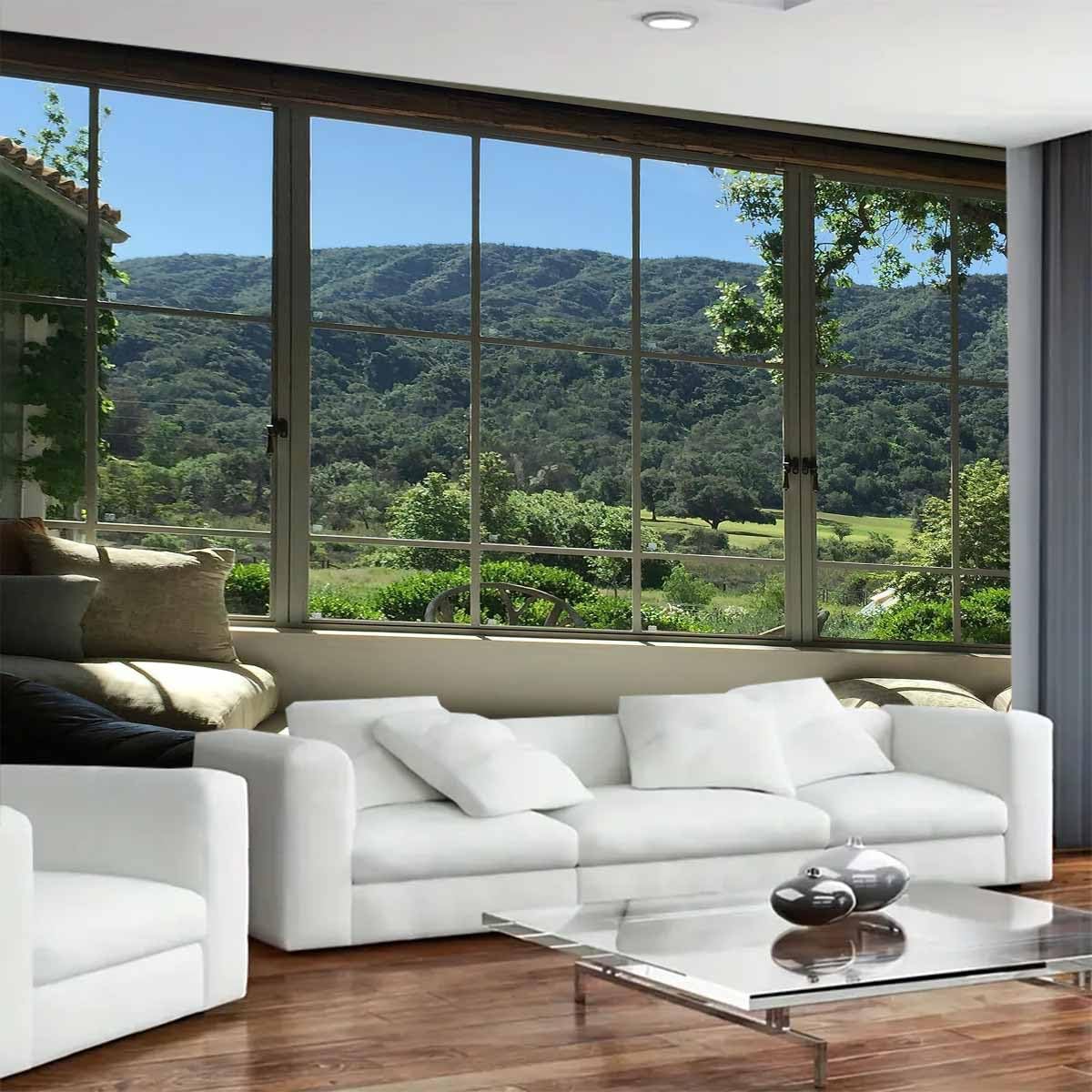 FENDROM Green Forest Natural Tapestry Landscape Window Scenery Wall Aesthetic Tapestry for Bedroom Flannel Beach Blanket Living Dinning Room College