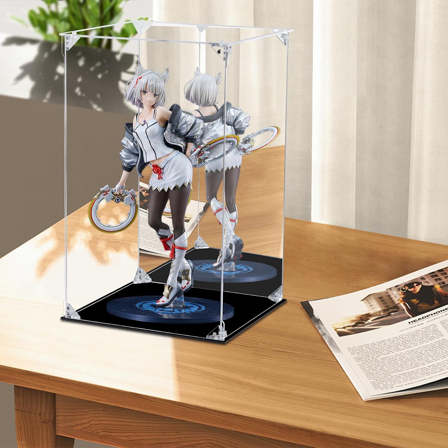 Acrylic Display Case for Collectibles Assemble Clear Acrylic Display Box with Mirrored Back, Alternative Glass Case for Action Figures Lego Model Doll Toys Display (10x10x15.7 inch; 25x25x40 cm)