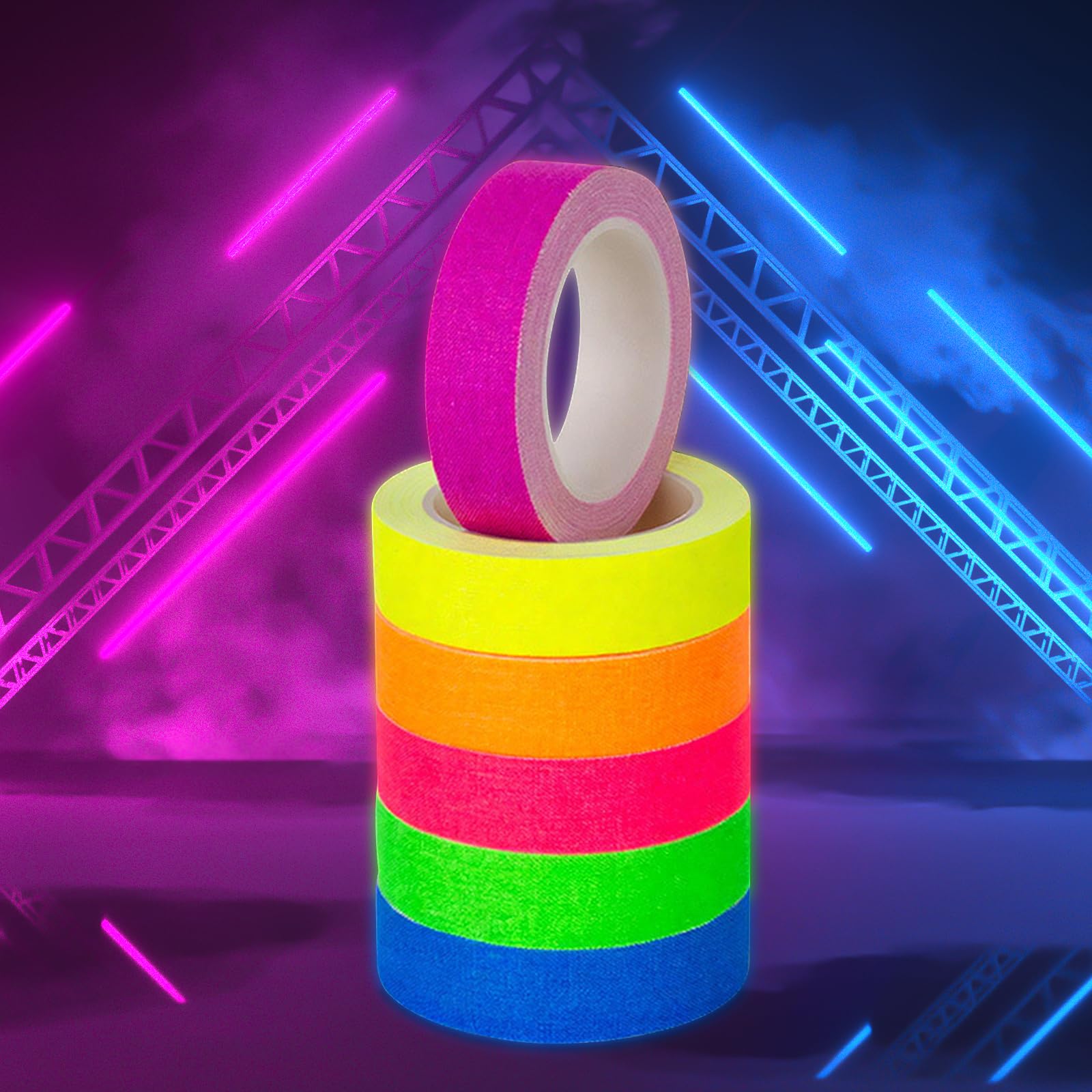 6 Rotoli Nastro Adesivo al Neon Nastri Fluorescente Nastro al Neon Gaffa Nastri Riflettenti UV Blacklight 15mm x 5m per Decorazioni per Feste Halloween Natalizi Artigianato