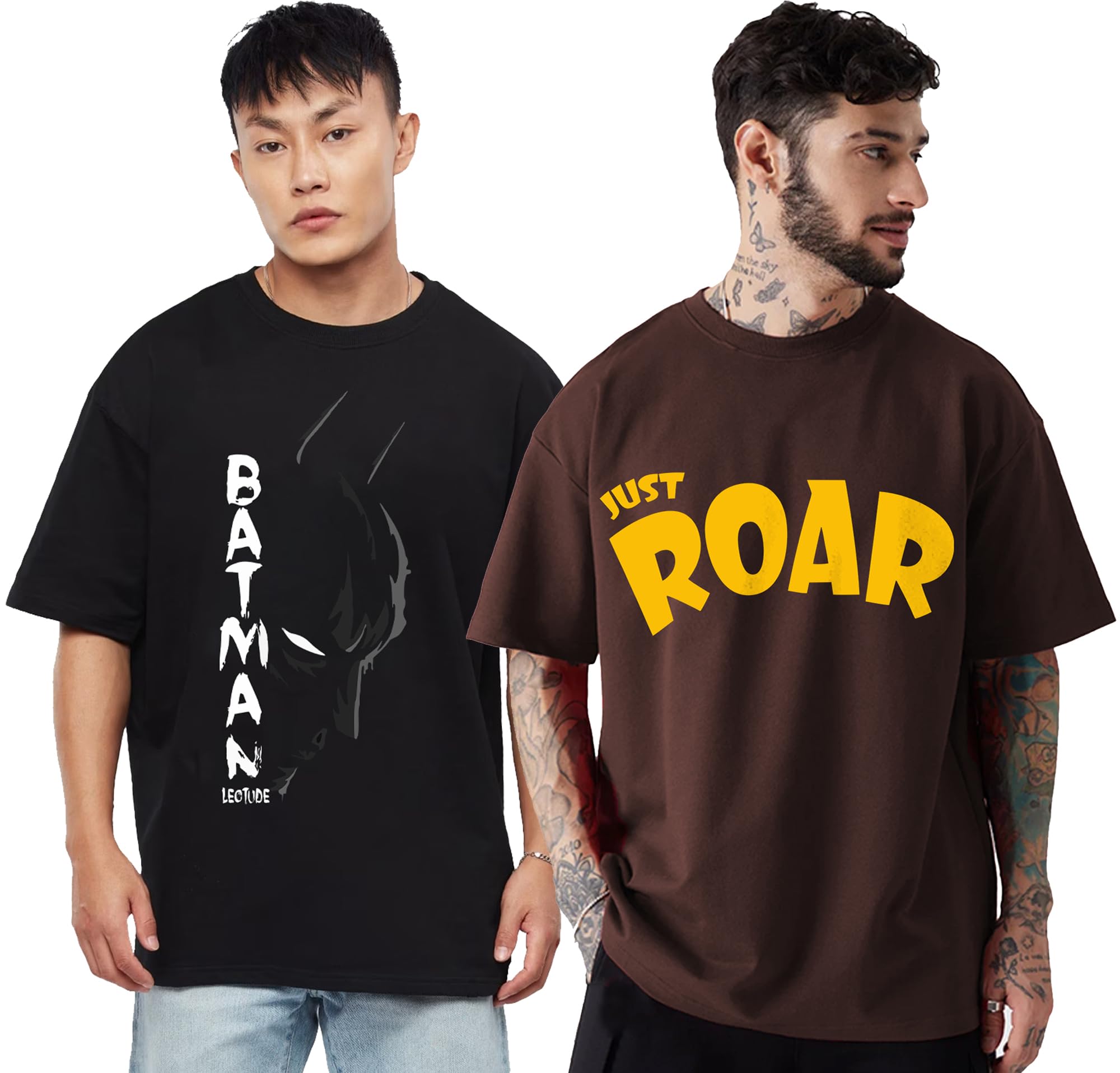 Cottonblend Oversized Half Sleeve Colorful Printed Combo T-Shirts for Mens (Pack of 2)