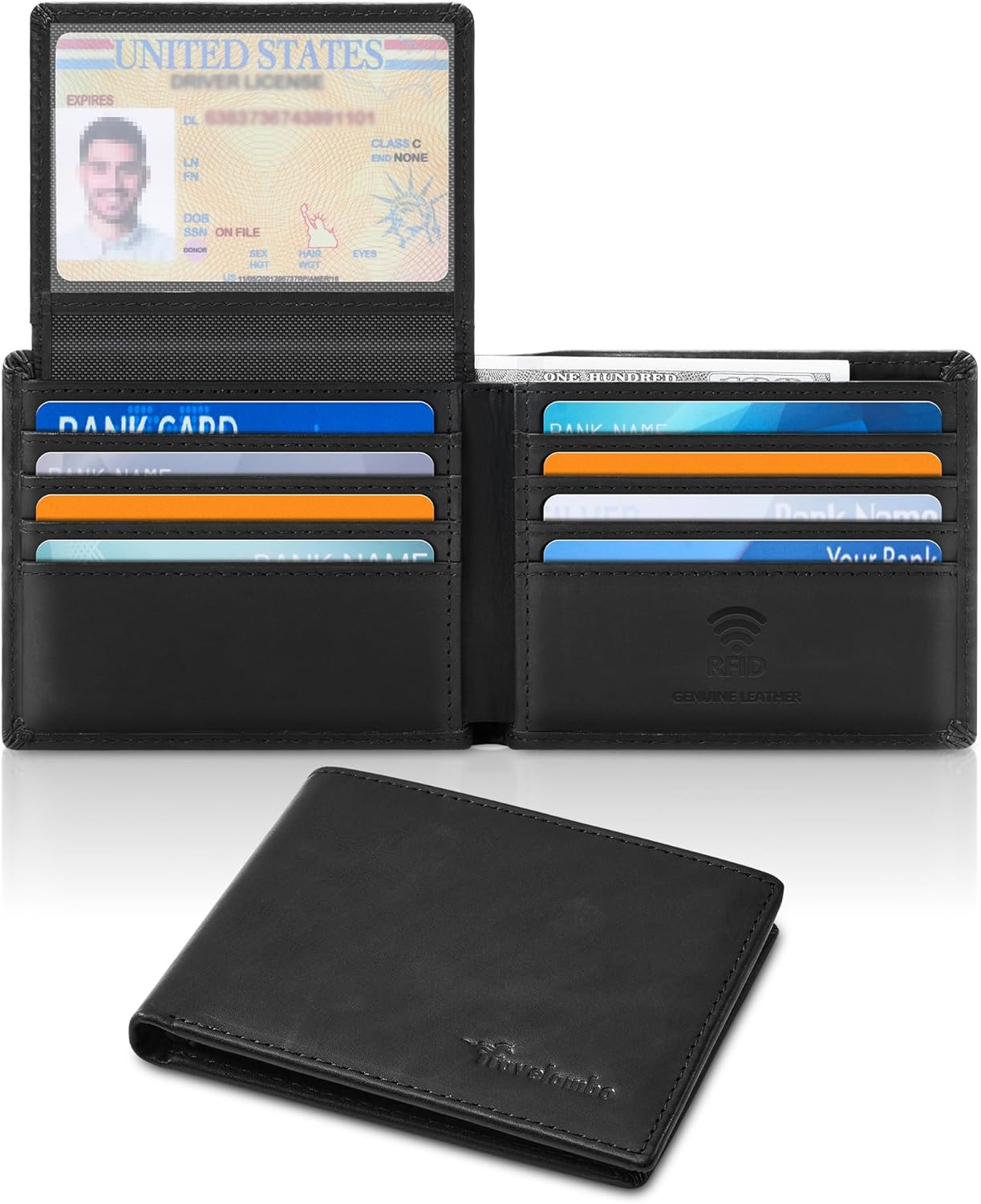 Travelambo Genuine Leather Wallet for Men with Gift Box - Handmade Bifold Stylish - Mens Wallets Rfid Blocking with 2 ID Windows - Image 8