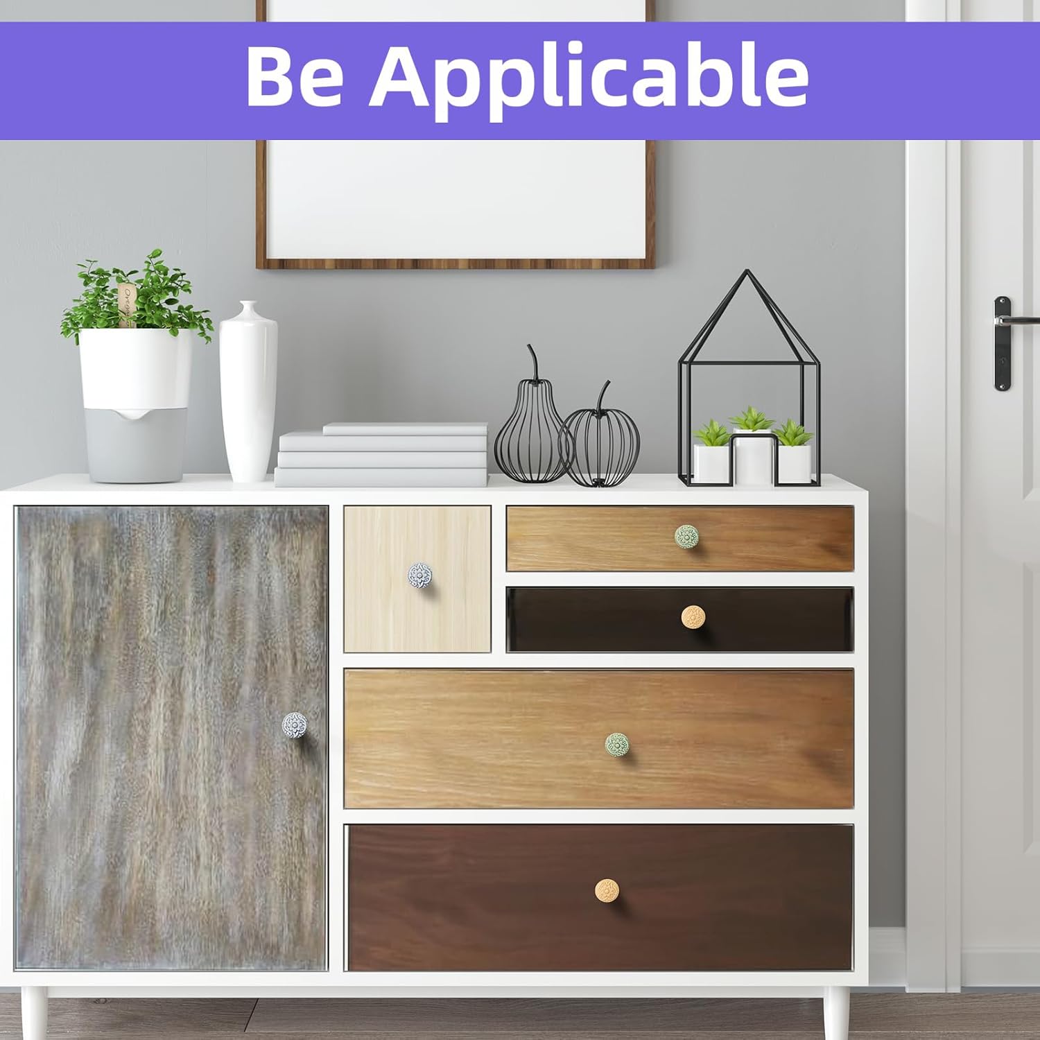 20Pcs Ceramic Knobs, Flower Drawer Pulls Vintage Cabinet Knobs, Retro Round Kitchen Cabinet Handles for Furniture, Closet, Cupboard, Door Decorative Knob with Mounting Screws