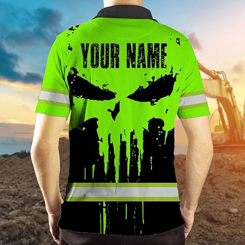 Miniatura 5 de Maddly Polo de alta visibilidad con diseño de calavera y bandera de Estados Unidos, ropa de trabajo patriótica con nombre personalizado para