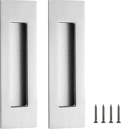 Ravinte Paquete de 2 manijas de níquel cepillado para puerta corrediza de armario, tiradores empotrados plateados de 7 pulgadas de longitud, para