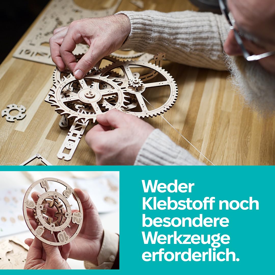 Ugears Aero Clock 3D Holzpuzzle Erwachsene - Wanduhr Modellbausatz Erwachsene - Mechanische Pendeluhr Bauset mit Schwerkraft-Antrieb Holz Modellbau 3D Puzzle Geburtstagsgeschenk- 320 Teile