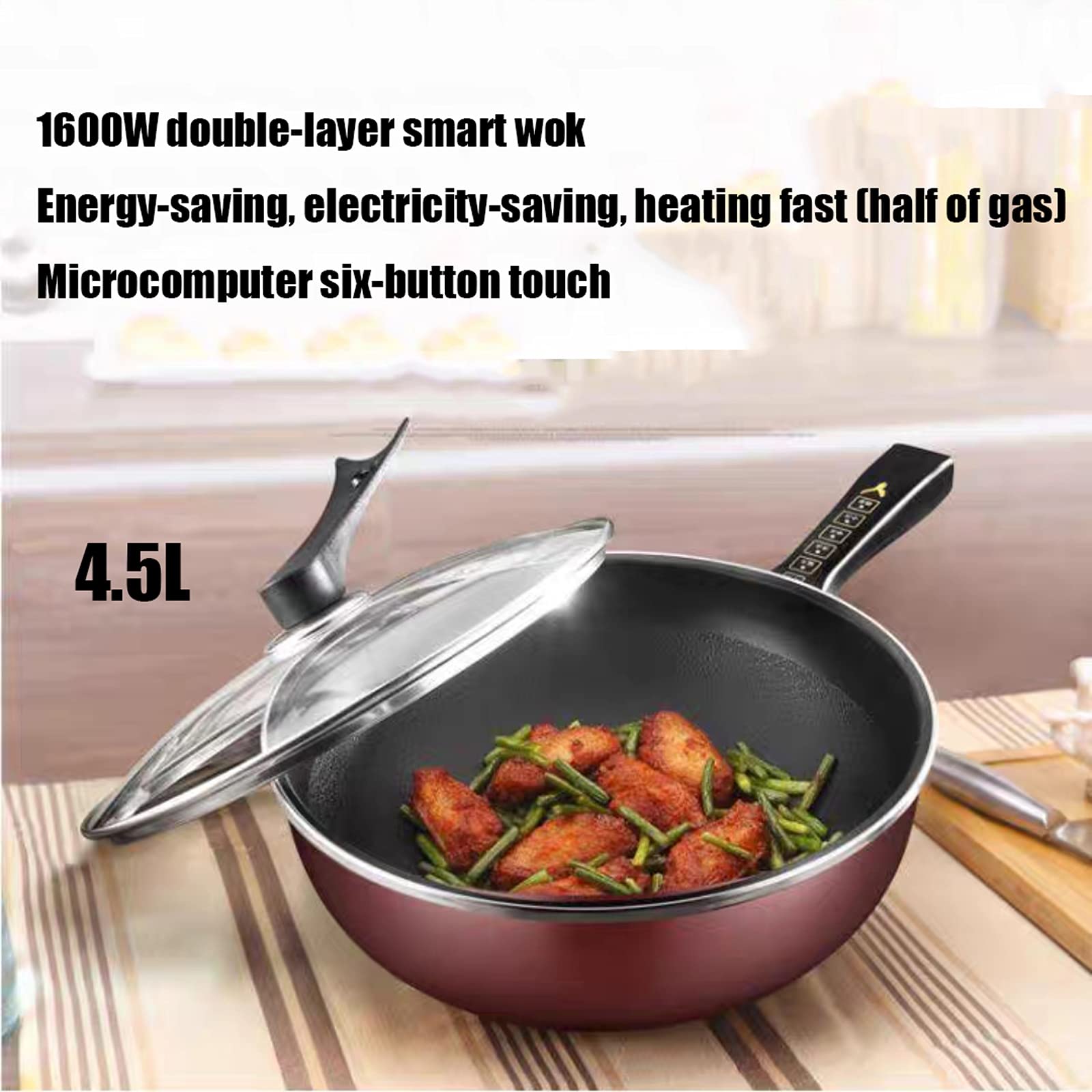 Poêle à Frire électrique Wok, cuisinière électrique Multifonction pour la Maison, marmite à Vapeur, rôtissoire électrique intégrée Wok,