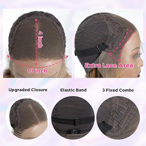 Miniatura 5 de Rebecca Beauty Pelucas de cabello humano ondulado con encaje frontal, peluca de cierre de encaje 4 x 4 prearrancada, cabello humano brasileño para