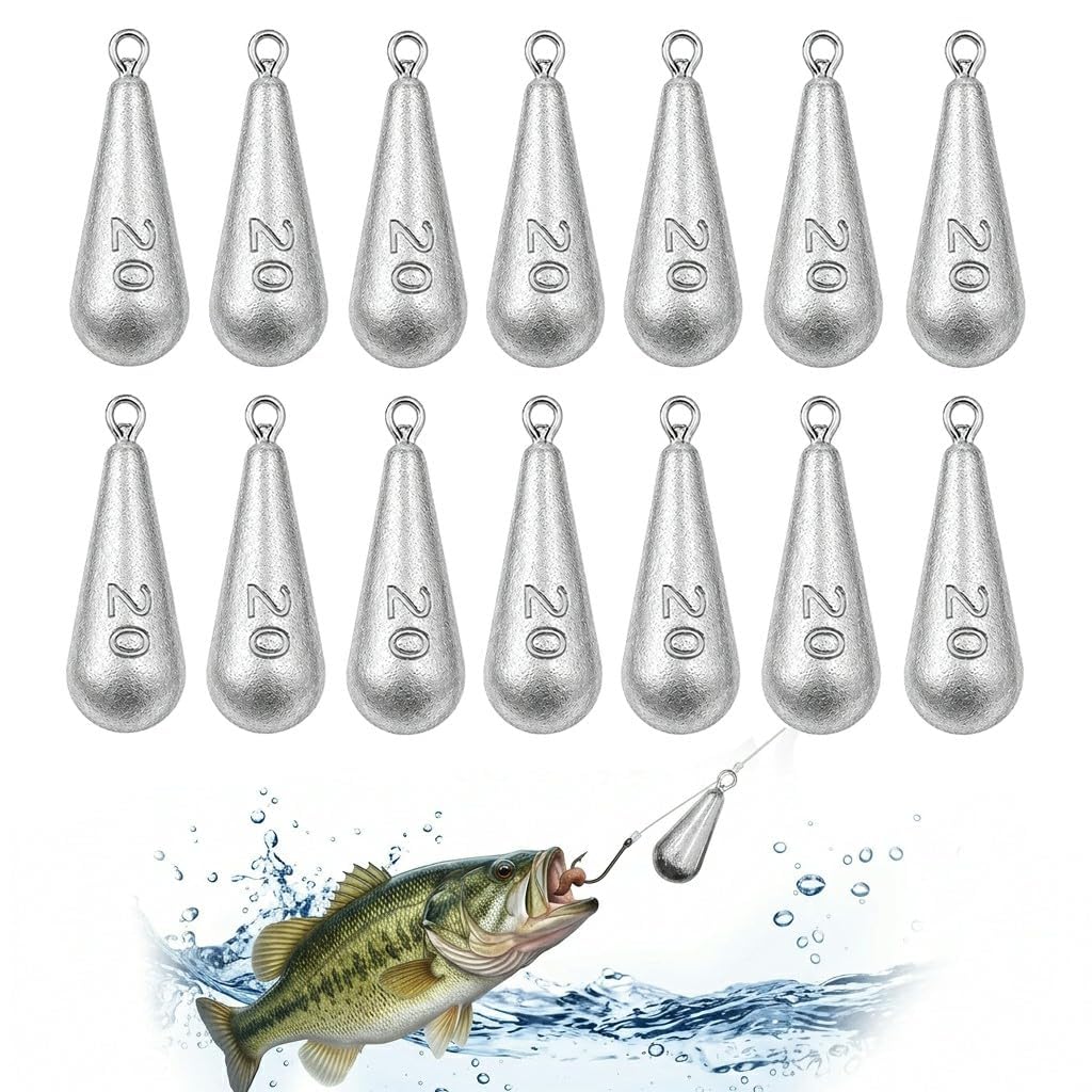 14 Pcs Inline Fishing Weights Heavy Duty Angling Sinkers Practical Fishing Tackle Gear For Carp River Sea Freshwater Saltwater Deep Sea Shore Fishing Outdoor Angling Supplies (20g(actually 18.5g))