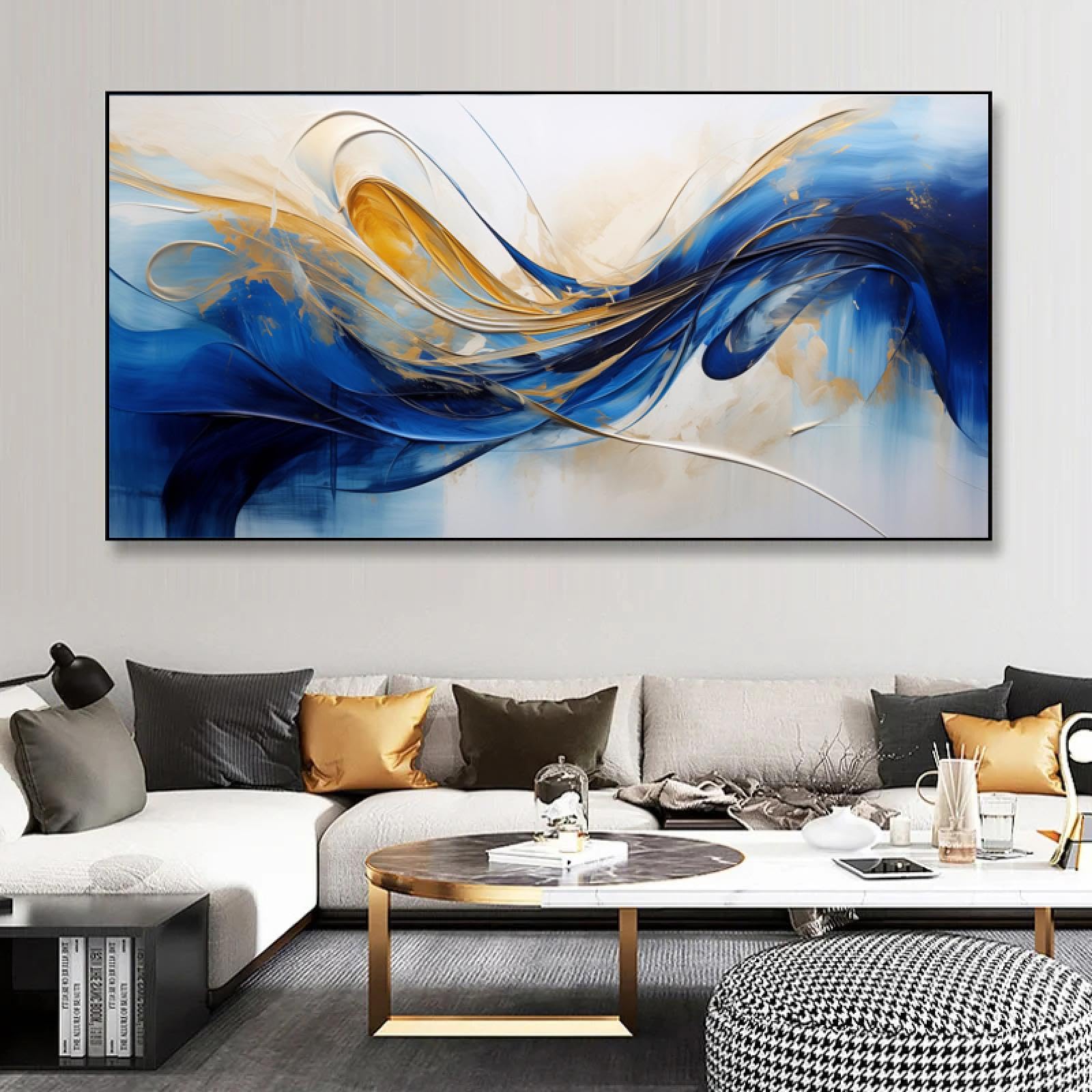HYFBH Quadro su Tela Astratta Pittura su Tela Blu Giallo Decorazione da Parete Opera d'Arte Moderna per Soggiorno Camera da Letto Sala da Pranzo Arredamento per Ufficio 60x120 cm/24x47in