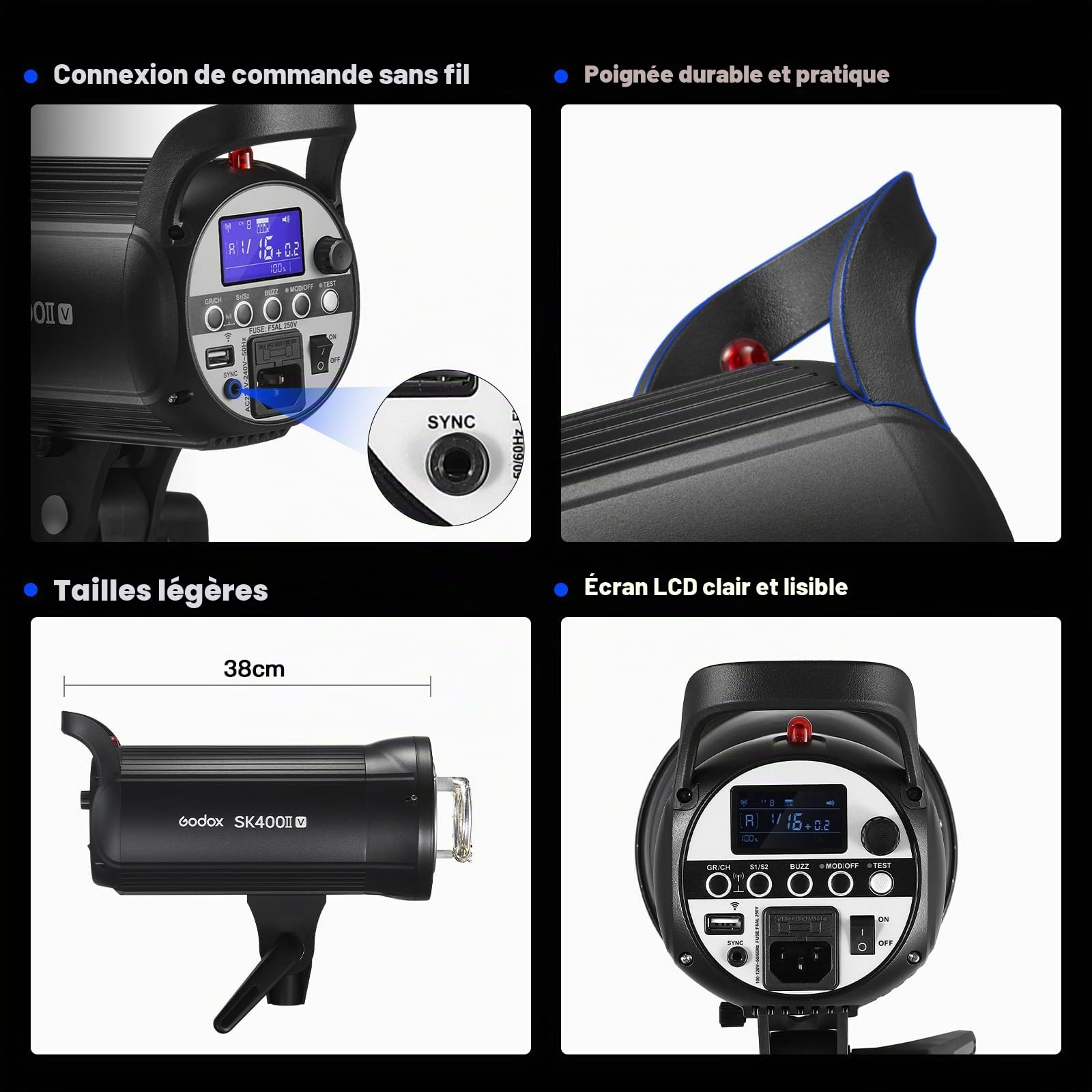 GODOX SK400II-V*2 Monolight Lumiere Continue Professional Studio Flash Strobe Light Kit,2.4G Wireless X System,5600±200K,Bowens Mount LED Modeling Lamp for Studio(SK400II Upgraded)